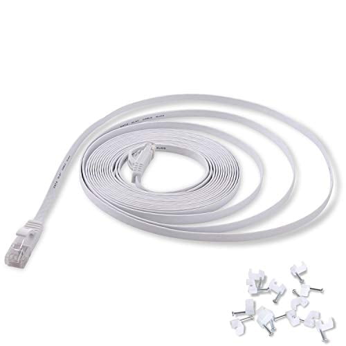 Slim Long Internet Network Lan patch cords Cat 6 Ethernet Cable 100 ft Flat White modem faster than Cat5e/Cat5 100 feet Solid Cat6 High Speed Computer wire with clips & Rj45 Connectors for Router Slim Long Internet Network Lan patch cords Cat 6 Ethernet Cable 100 ft Flat White modem faster than Cat5e/Cat5 100 feet Solid Cat6 High Speed Computer wire with clips & Rj45 Connectors for Router